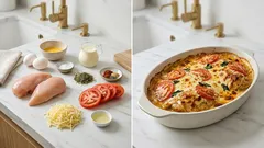 Krémové kuře z trouby se smetanovou marinádou, rajčaty a sýrem