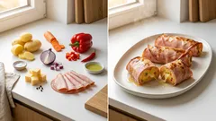 Zapečené rolky v mortadelle: bramborovo-zeleninová náplň se sýrem