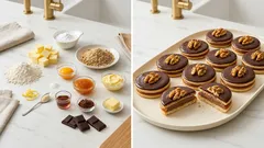 Išelské dortíčky: křehké ořechové cukroví s meruňkovou marmeládou a čokoládou