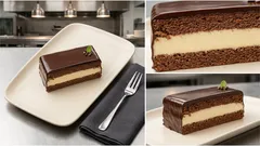 Domácí mléčné řezy na plech: kakaový korpus, vanilkový krém a čokoládová poleva