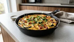 Cuketová pánev se slaninou a vejci: rychlá večeře z jedné pánve