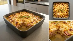 Mafiánské brambory z jednoho pekáče: krémová smetanová omáčka, uzené a sýr