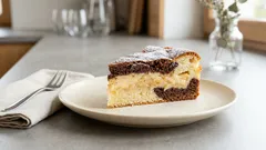 Pudinkový koláč den a noc s jablky: šťavnaté řezy, které se krájí jedna radost