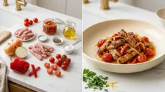 Minutková vepřová směs s lečem a hranolky: rychlá večeře z jedné pánve