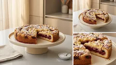 Drobenkový koláč s třešněmi, který neteče: náplň stačí krátce povařit se škrobem