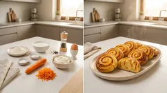 Jogurtovo-mrkvové šneky s krémovým sýrem: slané pečivo bez kynutí za 15 minut