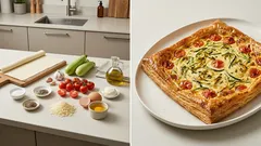 Slaný koláč z listového těsta s cuketou a cherry rajčátky – hotový bez stresu