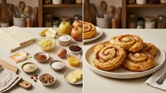 Jableční šneci z listového těsta se skořicí: rychlá roláda na plech