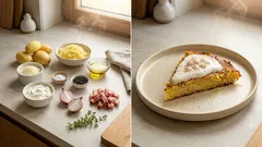 Bramborový koláč bez těsta: křupavý plech s cibulkou, smetanou a slaninou