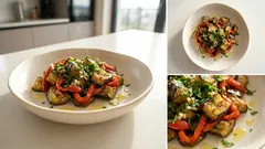 Salát z pečeného lilku a červené papriky – šťavnatý a voňavý po středomořsku