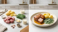 Vepřové výpečky se smetanovým špenátem: šťavnaté maso a brambory na jistotu