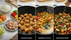 Smažená rýže s kuřetem, zeleninou a vejci: ideální způsob, jak využít rýži ze včerejška