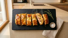 Slaný závin z listového těsta se sýrem a slaninou – rychlá večeře