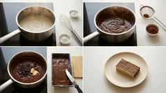 Nepečený čokoládový dezert s oplatkami a ořechy: hotový po ztuhnutí v lednici