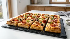 Párty pizza z listového těsta: křupavé čtverečky z jednoho plechu