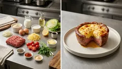 Masové košíčky se sýrem a cherry rajčátky: šťavnatá večeře z jedné formy