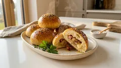 Slané honzovky se zelím, slaninou a sýrem – kynuté bochánky na plech