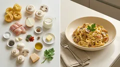 Krémové těstoviny s kuřetem a houbami: hotové rychle, omáčka se zahustí sama