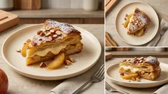 Jablečný koláč z listového těsta s pudinkem a mandlemi – hotový bez zbytečné práce