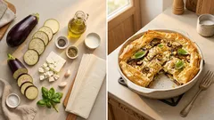 Středomořský koláč s lilkem a fetou ve filo těstě: křupavý a šťavnatý