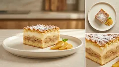 Plechový jablečný koláč s vanilkovým krémem: strouhané těsto udělá křupavou peřinku