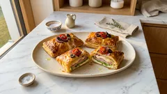 Křupavé listové taštičky se smetanovým sýrem a šunkou: rychlé pohoštění