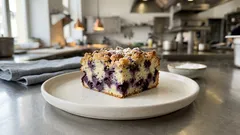 Borůvkový litý koláč se smetanou a křupavou drobenkou – rychlý recept na plech