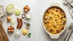 Zapečené bílé zelí s klobásou a sýrem: jednoduchý oběd z trouby