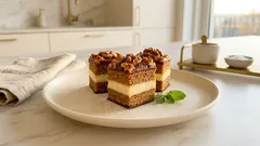 Medové kostky s vlašskými ořechy a vanilkovým krémem – vláčné a krásně drží tvar